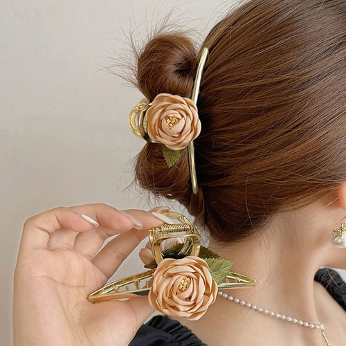 Women Metal Hair Claw Elegant Gold Flowers Hair Clips Barrette-Hair Accessories-Arimonz-Arimonz