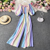 Women Rainbow Gradient Jumpsuit Square Collar High Waist Romper-Night Out Jumpsuits & Rompers-Arimonz-Arimonz