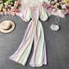 Women Rainbow Gradient Jumpsuit Square Collar High Waist Romper-Night Out Jumpsuits & Rompers-Arimonz-Arimonz