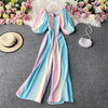 Women Rainbow Gradient Jumpsuit Square Collar High Waist Romper-Night Out Jumpsuits & Rompers-Arimonz-Arimonz