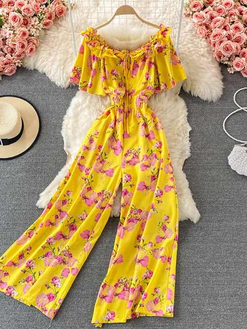 Women Romper Printed High Waist Short Sleeve Vacation Beach Jumpsuits-Casual Jumpsuits & Rompers-Arimonz-Arimonz