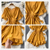 Women Rompers Flared Sleeve Solid Ruffle Wide Leg Short Jumpsuits-Casual Jumpsuits & Rompers-Arimonz-Arimonz