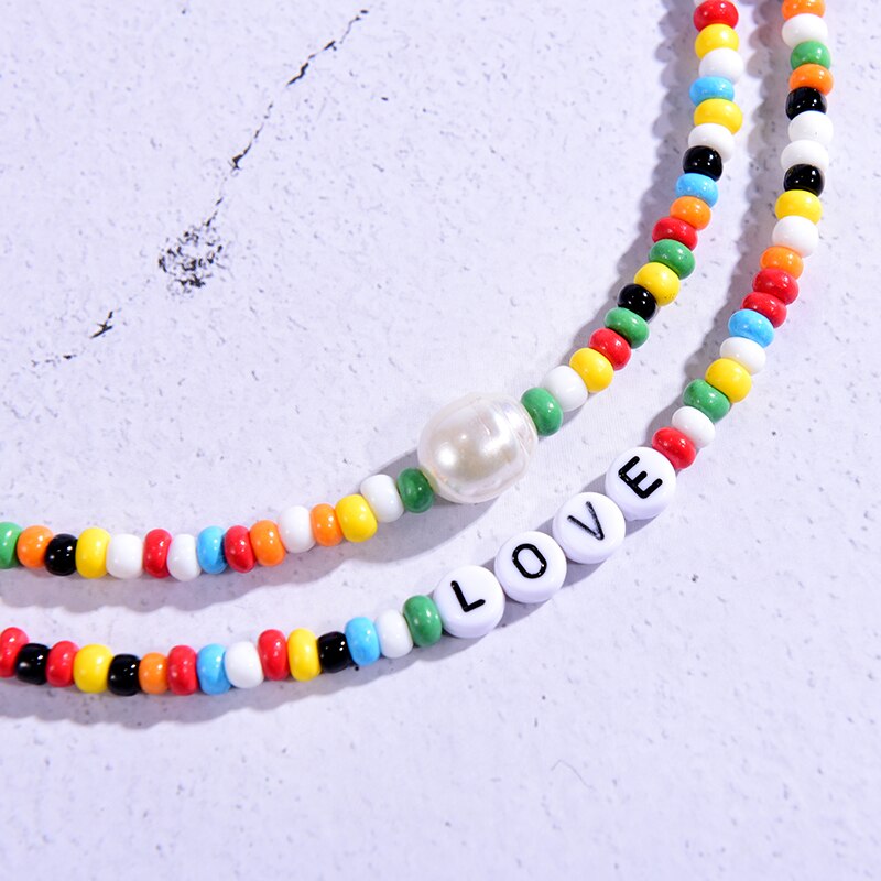 Women Seed Beads Love Necklace Sets Choker Multilayer Women Necklace-Necklaces-Arimonz-Arimonz