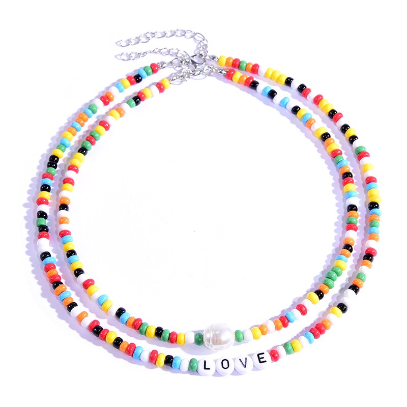 Women Seed Beads Love Necklace Sets Choker Multilayer Women Necklace-Necklaces-Arimonz-LOVE-Arimonz