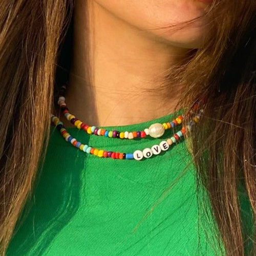 Women Seed Beads Love Necklace Sets Choker Multilayer Women Necklace-Necklaces-Arimonz-Arimonz