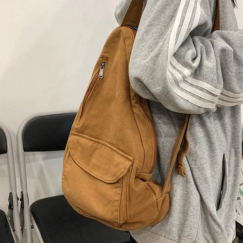 Women Shoulder Messenger Bag Canvas Crossbody Solid Color Chest Bag-Handbags-Arimonz-Arimonz