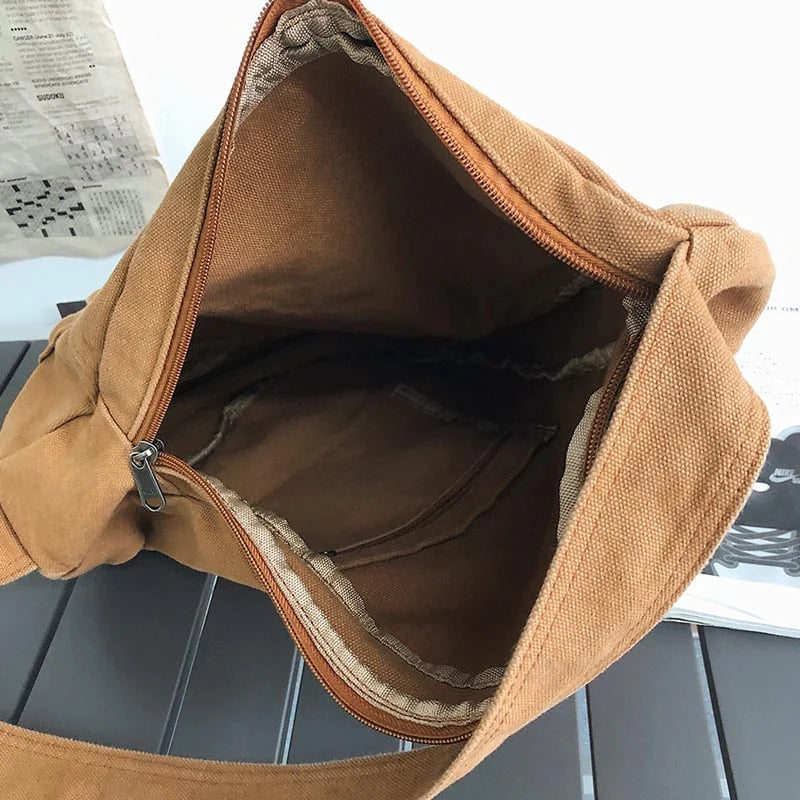 Women Shoulder Messenger Bag Canvas Crossbody Solid Color Chest Bag-Handbags-Arimonz-Arimonz