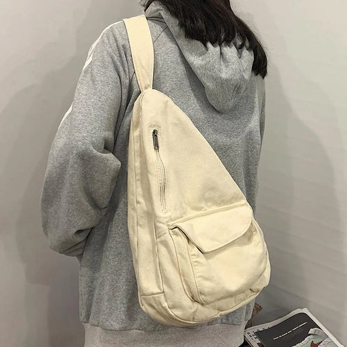 Women Shoulder Messenger Bag Canvas Crossbody Solid Color Chest Bag-Handbags-Arimonz-Arimonz