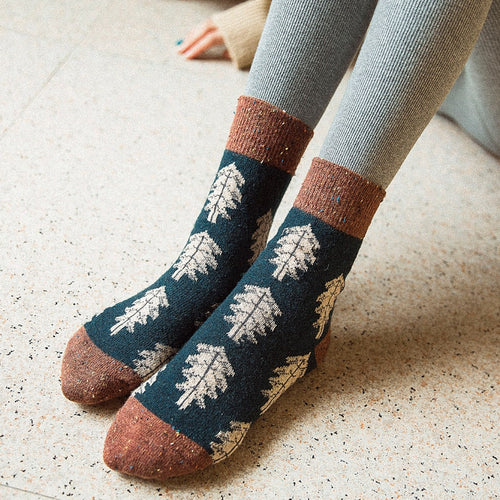 Women Socks Autumn Winter Thicken Warm Wool Long Retro Socks for Women-Socks & Tights-Arimonz-Arimonz