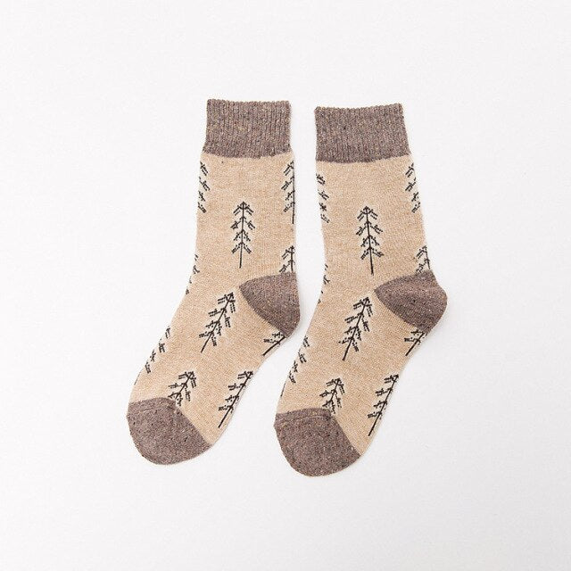 Women Socks Autumn Winter Thicken Warm Wool Long Retro Socks for Women-Socks & Tights-Arimonz-beige camel-Arimonz