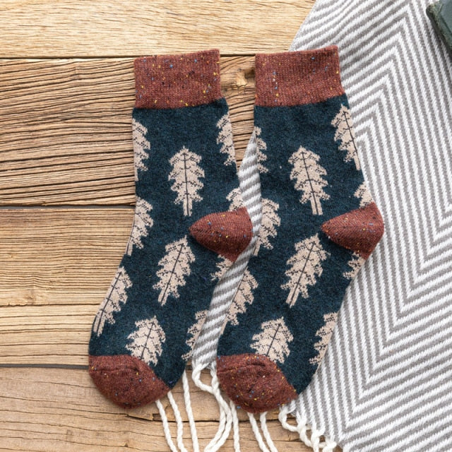 Women Socks Autumn Winter Thicken Warm Wool Long Retro Socks for Women-Socks & Tights-Arimonz-dark blue-Arimonz