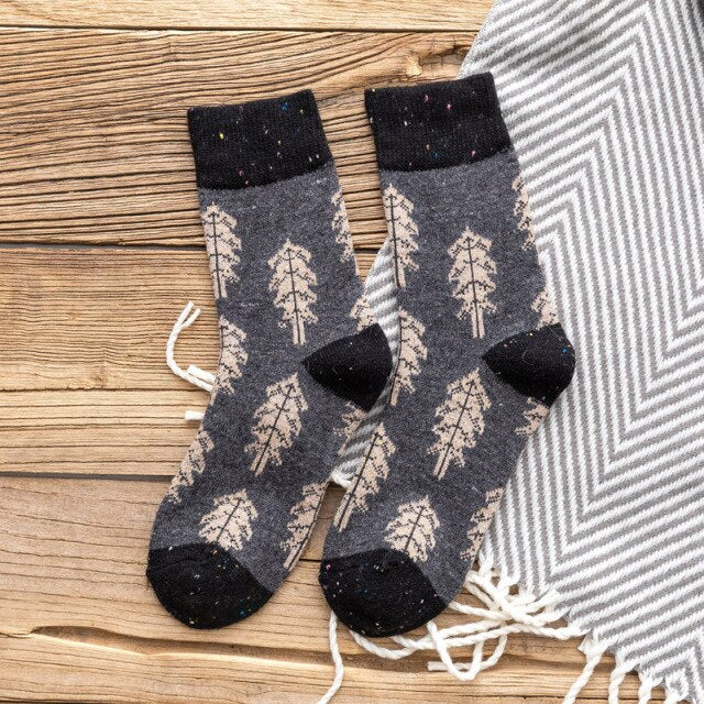 Women Socks Autumn Winter Thicken Warm Wool Long Retro Socks for Women-Socks & Tights-Arimonz-dark gray-Arimonz