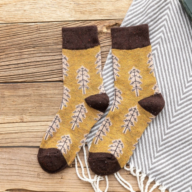 Women Socks Autumn Winter Thicken Warm Wool Long Retro Socks for Women-Socks & Tights-Arimonz-ginger yellow-Arimonz