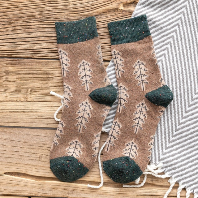 Women Socks Autumn Winter Thicken Warm Wool Long Retro Socks for Women-Socks & Tights-Arimonz-khaki-Arimonz