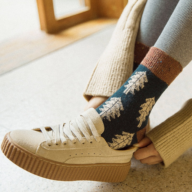 Women Socks Autumn Winter Thicken Warm Wool Long Retro Socks for Women-Socks & Tights-Arimonz-Arimonz