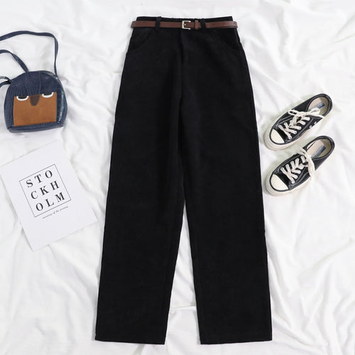 Women Spring Corduroy Pants High Waist Vintage Wide Leg Pants-Pants-Arimonz-Arimonz
