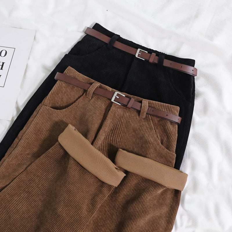 Women Spring Corduroy Pants High Waist Vintage Wide Leg Pants-Pants-Arimonz-Arimonz