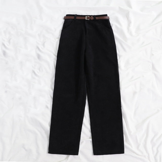 Women Spring Corduroy Pants High Waist Vintage Wide Leg Pants-Pants-Arimonz-black-S-Arimonz