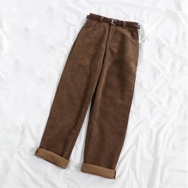 Women Spring Corduroy Pants High Waist Vintage Wide Leg Pants-Pants-Arimonz-Coffee-S-Arimonz