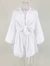 Women Spring Summer Bohemian Short Sets Solid White Loose Fit Outfits-Matching Sets-Arimonz-Arimonz