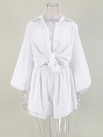 Women Spring Summer Bohemian Short Sets Solid White Loose Fit Outfits-Matching Sets-Arimonz-Arimonz