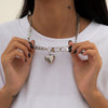 Women Stainless Steel Heart Pendant Necklace Lock Key Chain Necklace-Necklaces-Arimonz-Arimonz