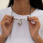 Women Stainless Steel Heart Pendant Necklace Lock Key Chain Necklace-Necklaces-Arimonz-Arimonz