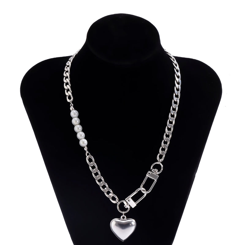 Women Stainless Steel Heart Pendant Necklace Lock Key Chain Necklace-Necklaces-Arimonz-Arimonz