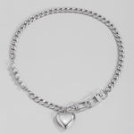 Women Stainless Steel Heart Pendant Necklace Lock Key Chain Necklace-Necklaces-Arimonz-Arimonz