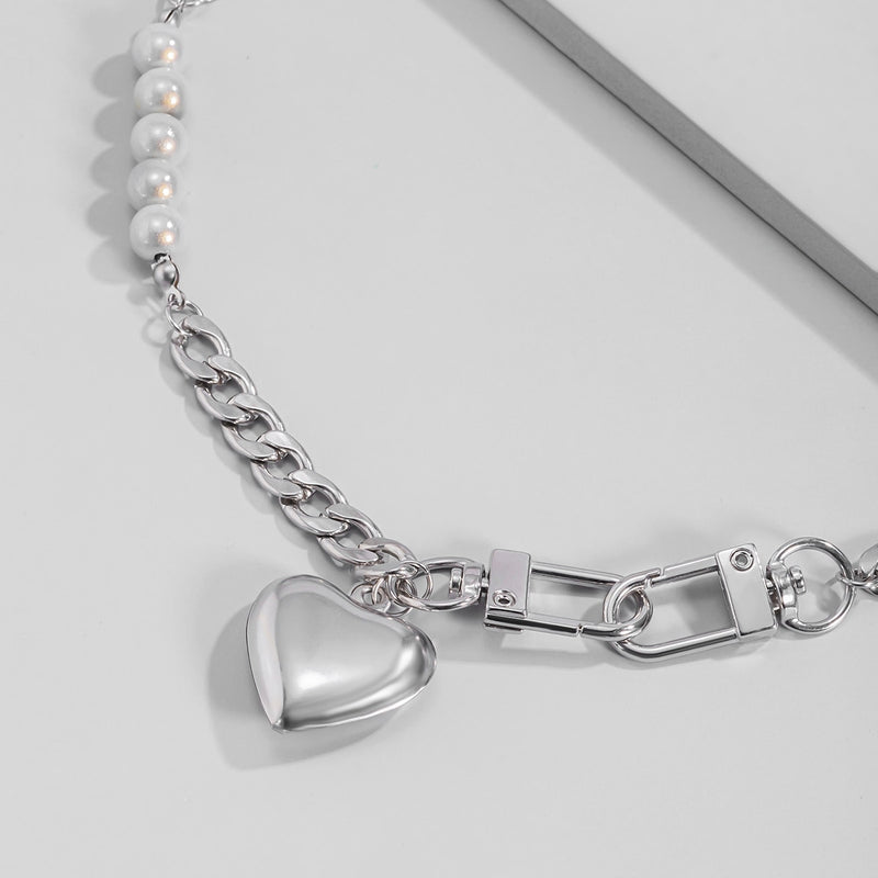 Women Stainless Steel Heart Pendant Necklace Lock Key Chain Necklace-Necklaces-Arimonz-Arimonz