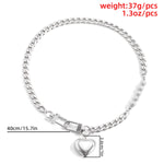Women Stainless Steel Heart Pendant Necklace Lock Key Chain Necklace-Necklaces-Arimonz-Arimonz