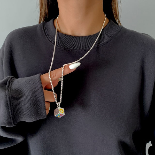 Women Stainless Steel Heart Pendant Necklace Lock Key Chain Necklace-Necklaces-Arimonz-Cube-Arimonz