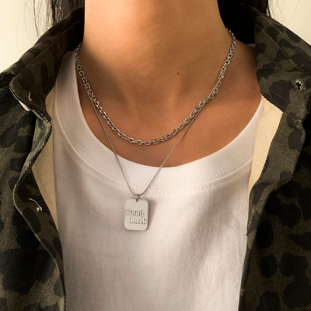 Women Stainless Steel Heart Pendant Necklace Lock Key Chain Necklace-Necklaces-Arimonz-Goodluck-Arimonz