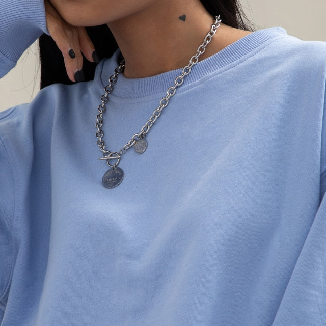 Women Stainless Steel Heart Pendant Necklace Lock Key Chain Necklace-Necklaces-Arimonz-Love-Arimonz