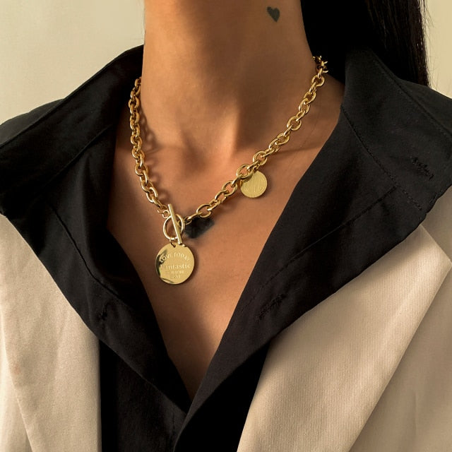 Women Stainless Steel Heart Pendant Necklace Lock Key Chain Necklace-Necklaces-Arimonz-Love Gold-Arimonz