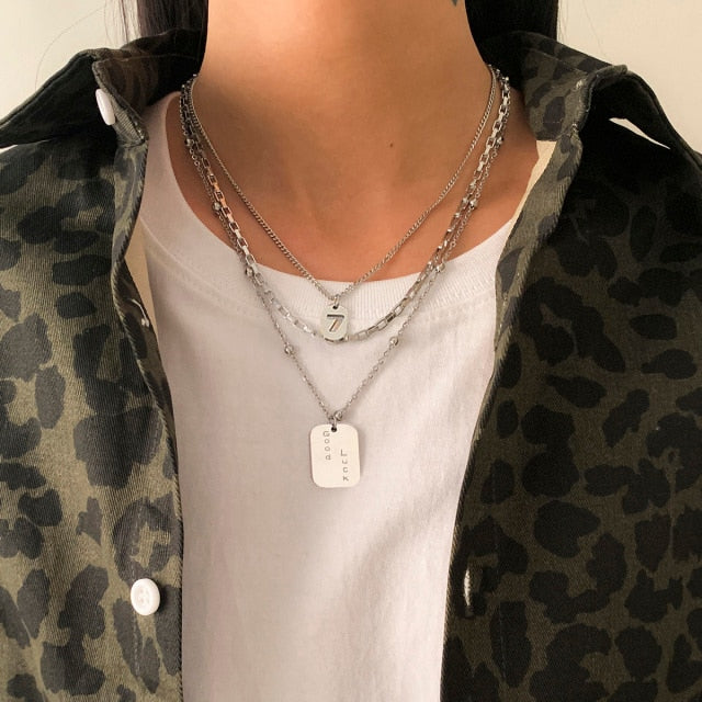 Women Stainless Steel Heart Pendant Necklace Lock Key Chain Necklace-Necklaces-Arimonz-Multilayer-Arimonz
