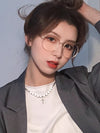Women Stainless Steel Heart Pendant Necklace Lock Key Chain Necklace-Necklaces-Arimonz-Pearl Cross-Arimonz