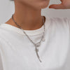 Women Stainless Steel Heart Pendant Necklace Lock Key Chain Necklace-Necklaces-Arimonz-Stars-Arimonz