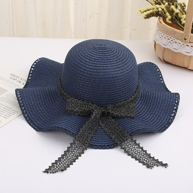 Women Straw Sun Hat Panama Hat Beach Women's Summer Fedora Caps-Summer Hats-Arimonz-Blue-Arimonz
