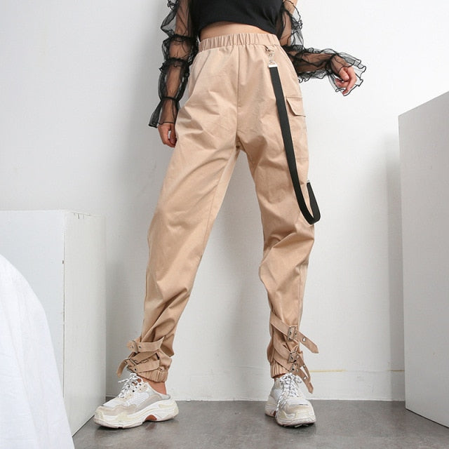 Women Suit Crop Tops Pants Two Piece Casual Sets Buckle Streetwear Set-Wear To Work Sets-Arimonz-khaki pant-S-Arimonz