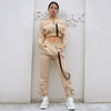 Women Suit Crop Tops Pants Two Piece Casual Sets Buckle Streetwear Set-Wear To Work Sets-Arimonz-khaki set-S-Arimonz