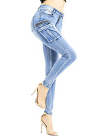 Women Summer Cargo Pants Female Zipper Pocket Stretch Slim Jeans-Skinny Jeans-Arimonz-Arimonz