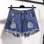 Women Summer Shorts Ripped Jeans High Waist Regular Denim Short-Denim Shorts-Arimonz-Hot Dark Blue-S-Arimonz