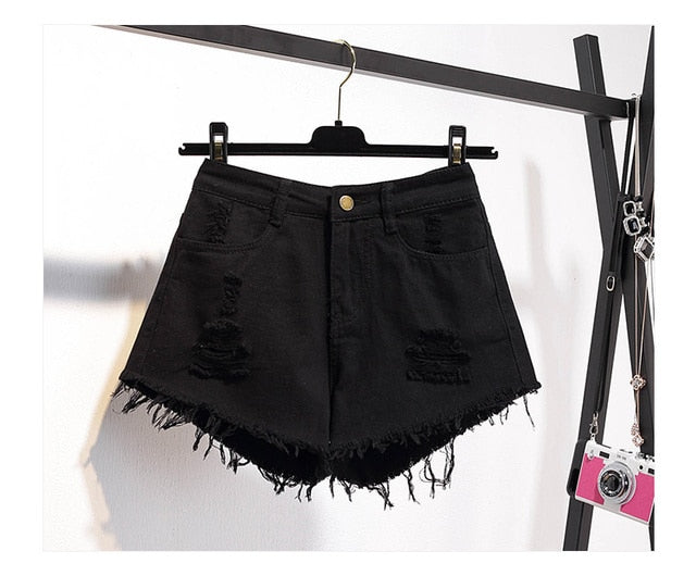 Women Summer Shorts Ripped Jeans High Waist Regular Denim Short-Denim Shorts-Arimonz-New Arrival Black-S-Arimonz