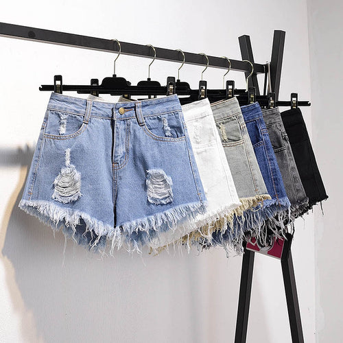 Women Summer Shorts Ripped Jeans High Waist Regular Denim Short-Denim Shorts-Arimonz-Arimonz