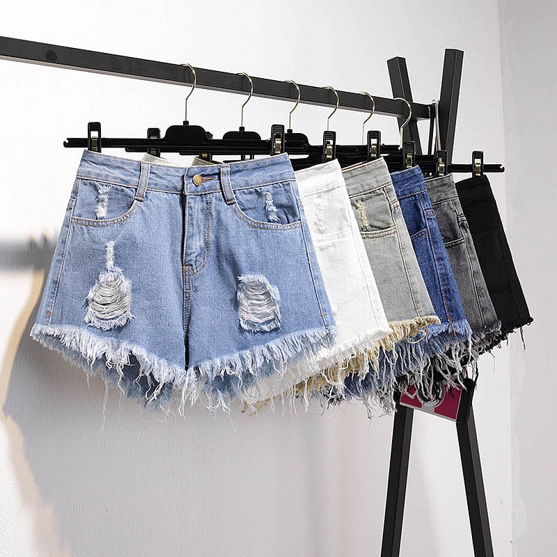 Women Summer Shorts Ripped Jeans High Waist Regular Denim Short-Denim Shorts-Arimonz-Arimonz