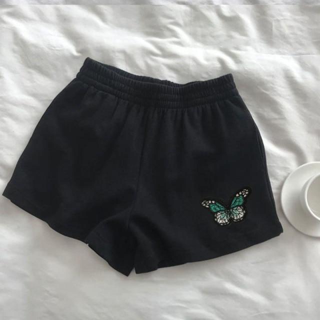 Women Summer Shorts Woman High Waist Wide Leg Cargo Women's Shorts-Shorts-Arimonz-Black Green Butterfly-S-Arimonz