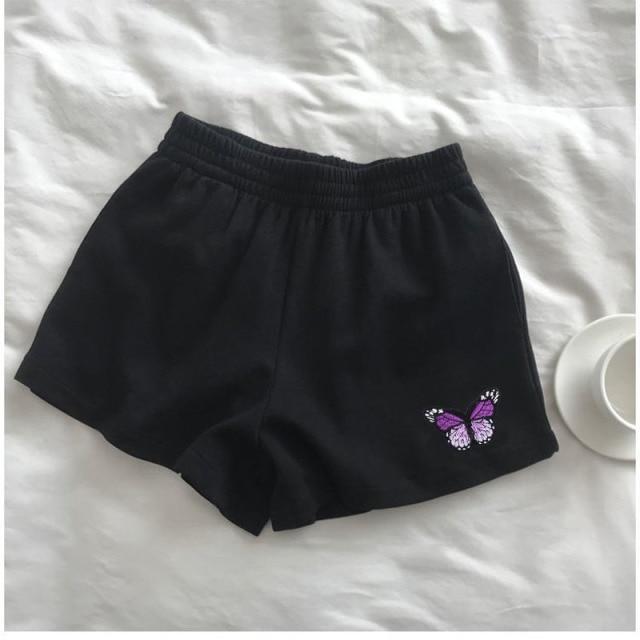 Women Summer Shorts Woman High Waist Wide Leg Cargo Women's Shorts-Shorts-Arimonz-Black Purple Butterfly-S-Arimonz