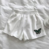 Women Summer Shorts Woman High Waist Wide Leg Cargo Women's Shorts-Shorts-Arimonz-White Green Butterfly-S-Arimonz