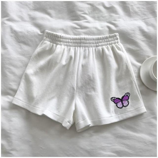 Women Summer Shorts Woman High Waist Wide Leg Cargo Women's Shorts-Shorts-Arimonz-White Purple Butterfly-S-Arimonz